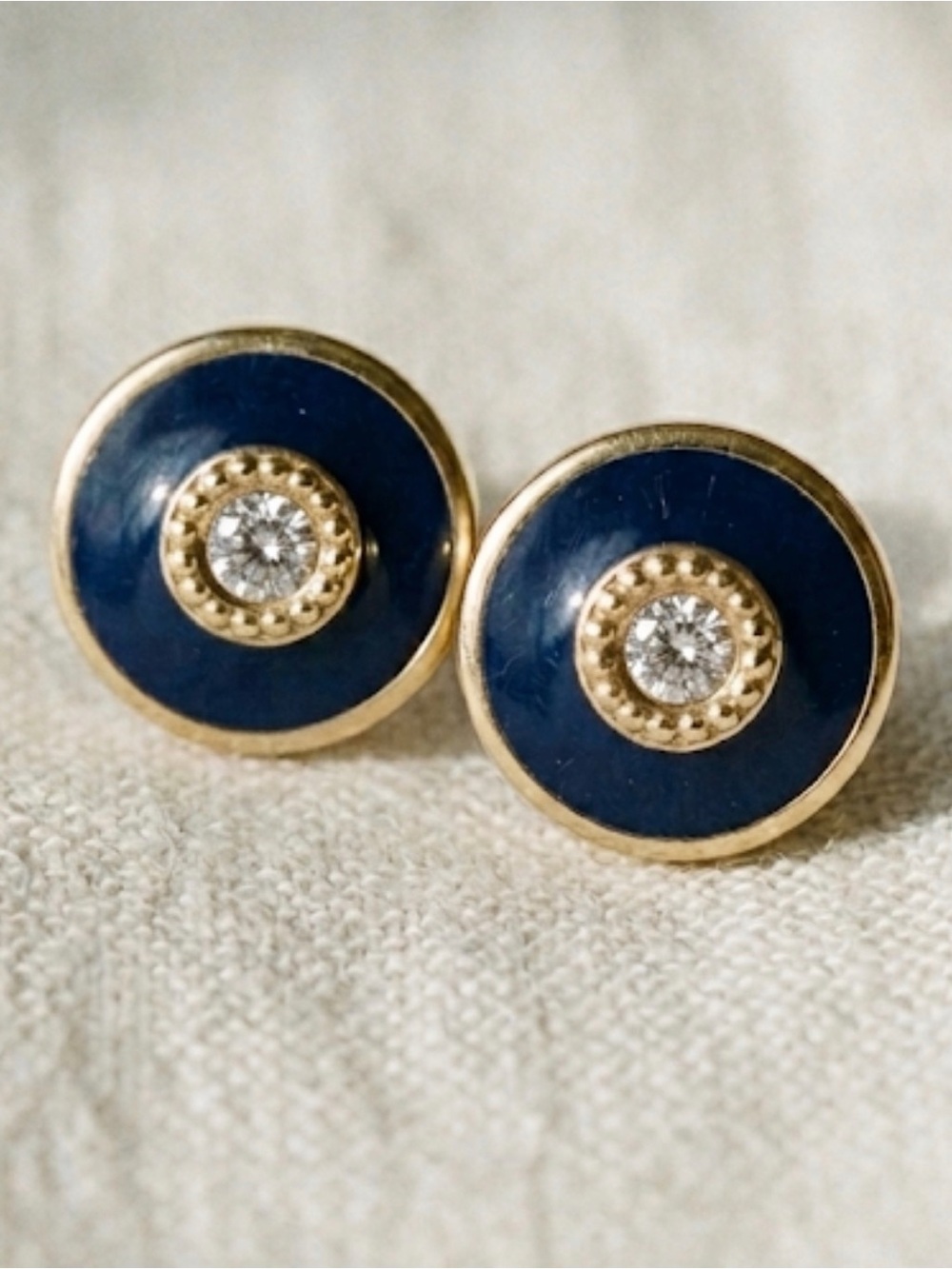 Vintage MMA FBS Signed Dark Blue Gold Tone Pierced Stud Earrings (Met Museum)